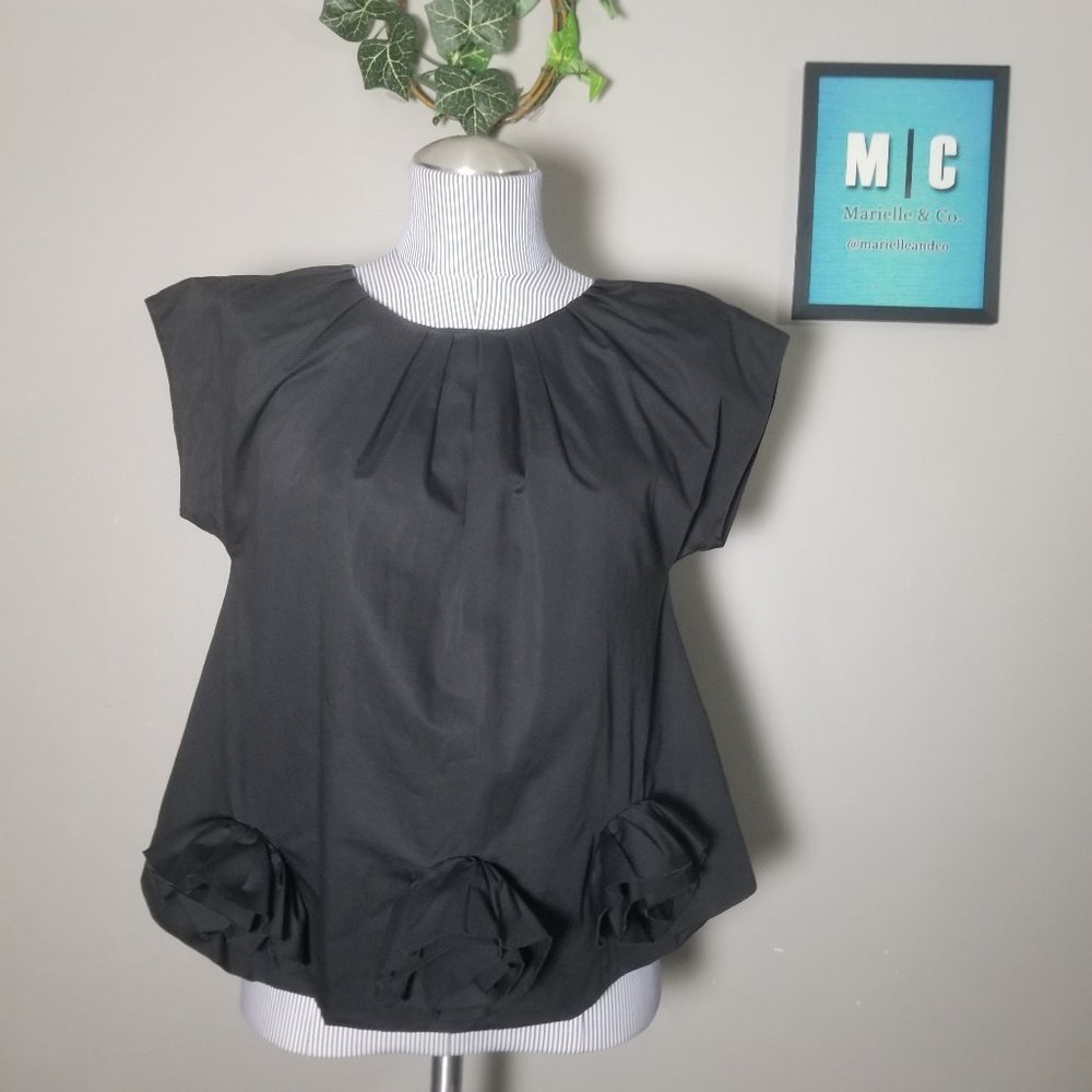 Kate Spade Flower Cotton Black Short Sleeve Blouse